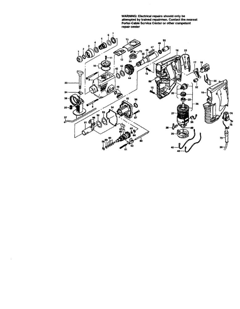 Rotary Hammer Diagram and Parts List for 7765  Porter Cable Hammer Drill